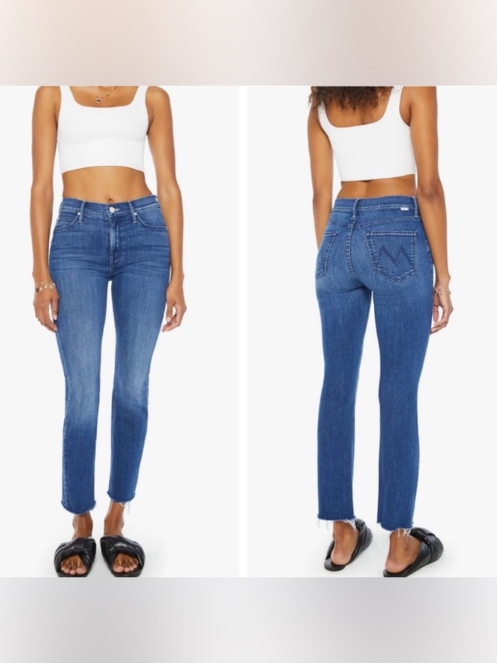 Mother The Mid Rise Dazzler Ankle Fray Jeans in Second Thyme Around Wash 32